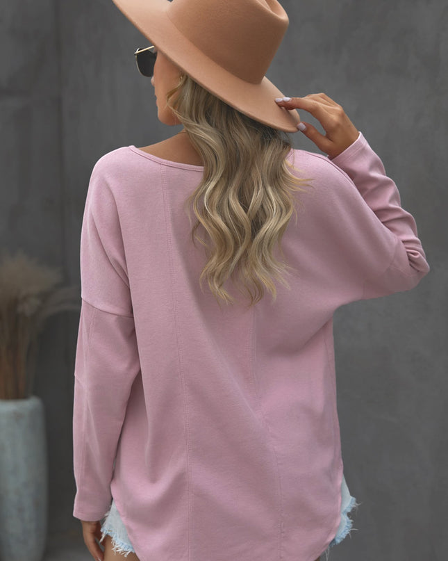 Grommet Long Sleeve V-Neck Top