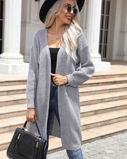 Open Front Dropped Shoulder Longline Cardigan