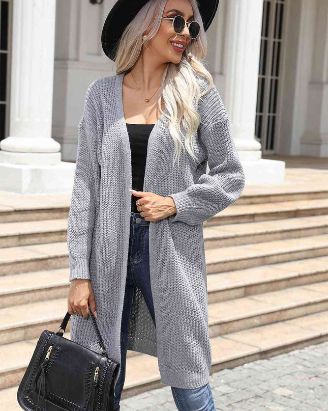 Open Front Dropped Shoulder Longline Cardigan