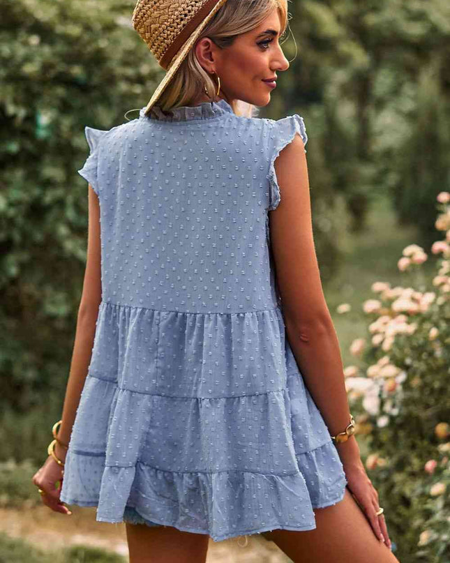 Swiss Dot Ruffle Shoulder Tiered Top