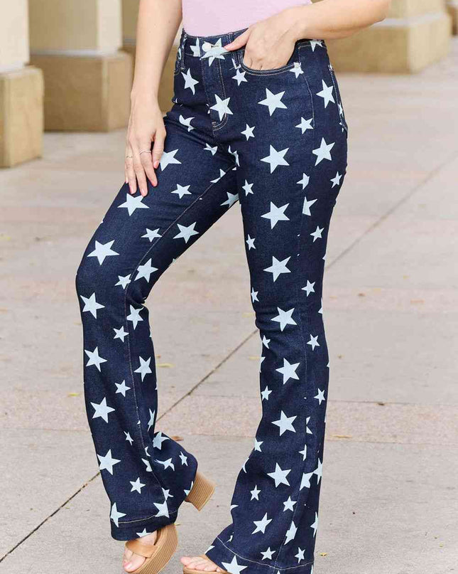 Judy Blue Janelle Full Size High Waist Star Print Flare Jeans