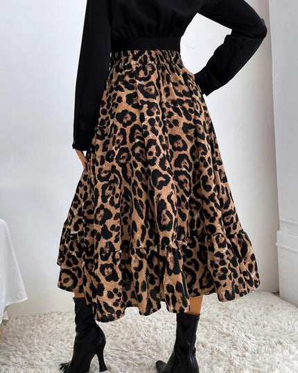Printed Ruffle Hem Midi Skirt