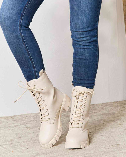 East Lion Corp Zip Back Lace-up Front Combat Boots