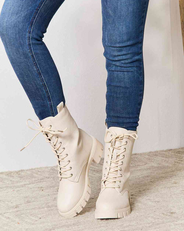 East Lion Corp Zip Back Lace-up Front Combat Boots