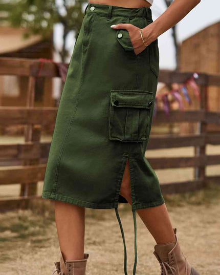 Drawstring Denim Cargo Skirt