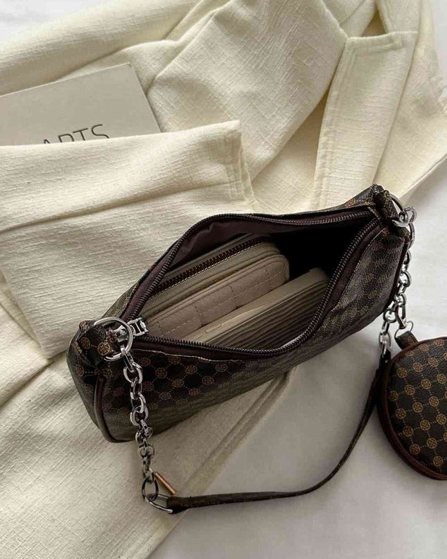 Printed Shoulder Bag and Round Wallet