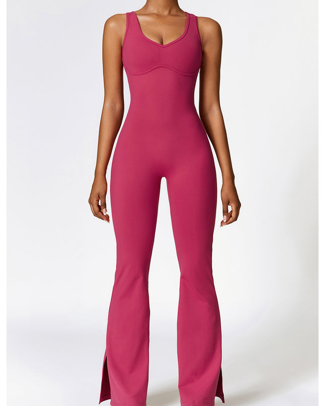 Wide Strap Bootcut Slit Active Jumpsuit