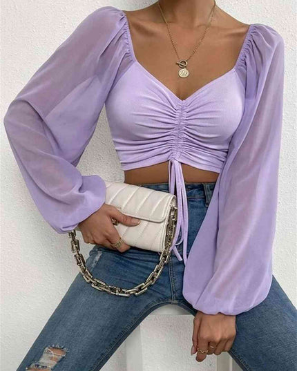 Drawstring Sweetheart Neck Cropped Top