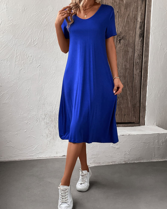 Short Sleeve A-Line Midi Dress