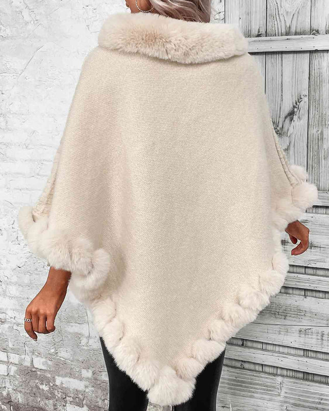 Faux Fur Trim Poncho