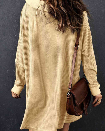 Waffle Knit Buttoned Long Sleeve Top with Breast Pocket