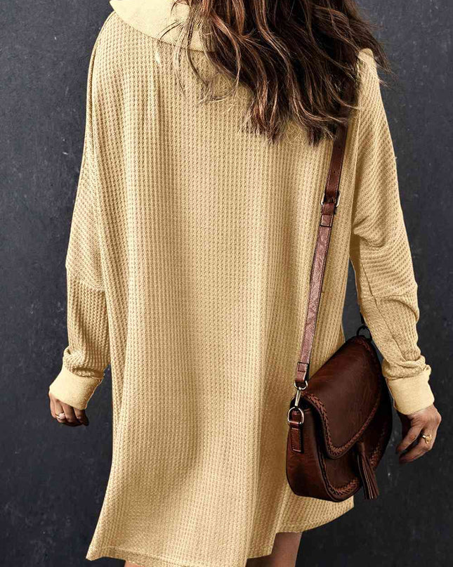 Waffle Knit Buttoned Long Sleeve Top with Breast Pocket