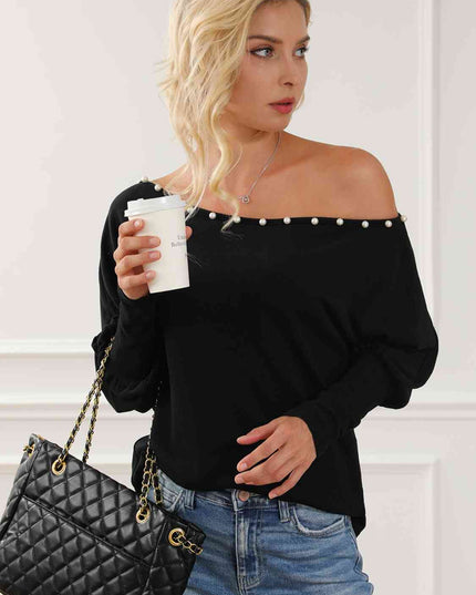 Pearl Trim Lantern Sleeve Top