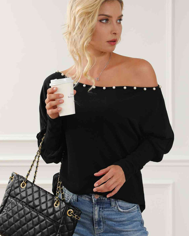Pearl Trim Lantern Sleeve Top