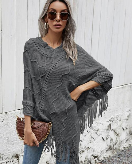 Texture Fringe Hem Poncho
