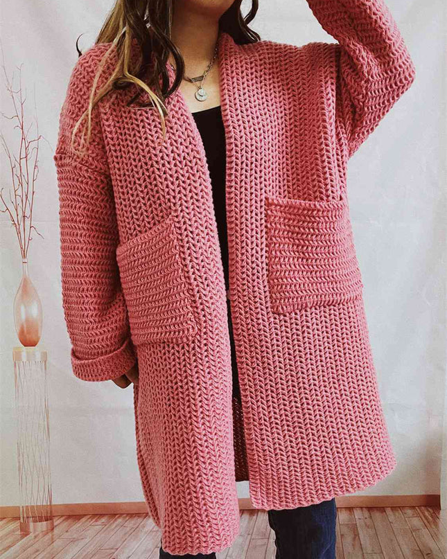 Open Front Long Sleeve Cardigan with Pockets