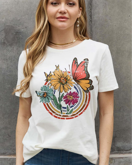 Simply Love Simply Love Full Size Flower & Butterfly Graphic Cotton Tee