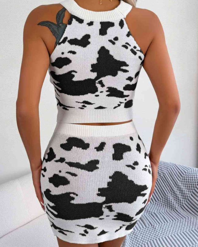 Contrast Sleeveless Knit Top and Mini Skirt Set