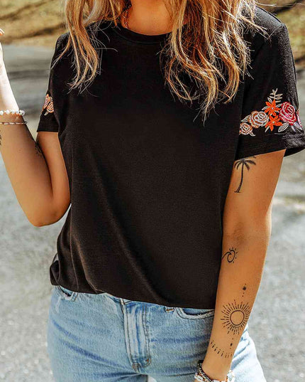 Embroidered Round Neck Tee Shirt