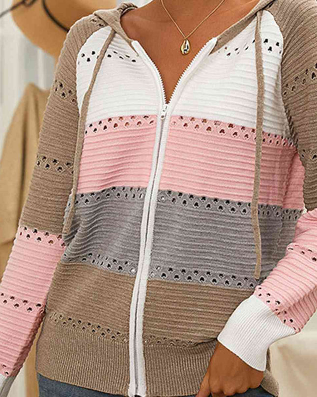 Color Block  Drawstring Hooded Sweater