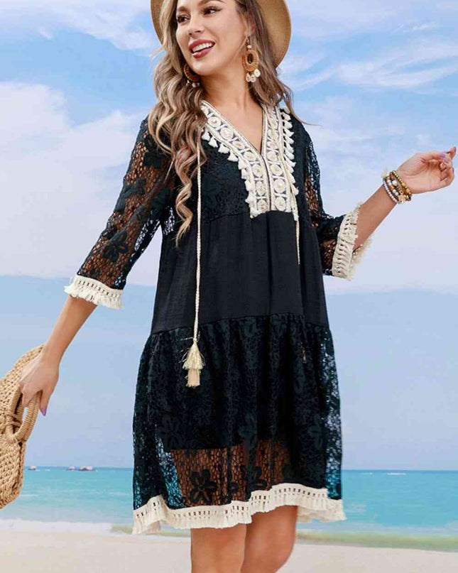 Tassel Spliced Lace Cover Up