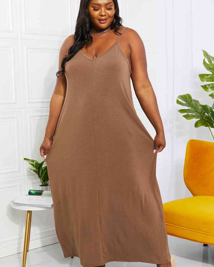 Zenana Full Size Beach Vibes Cami Maxi Dress in Mocha