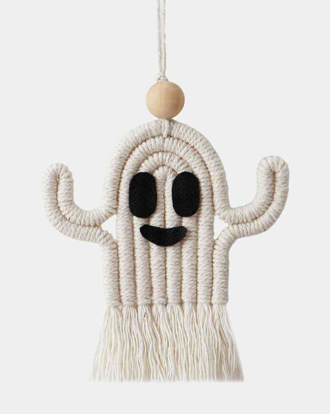 Wood Bead Fringe Ghost Shape Macrame Key Chain