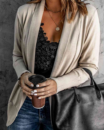 Double Take Long Sleeve Ribbed Hem Open Front Longline Cardigan
