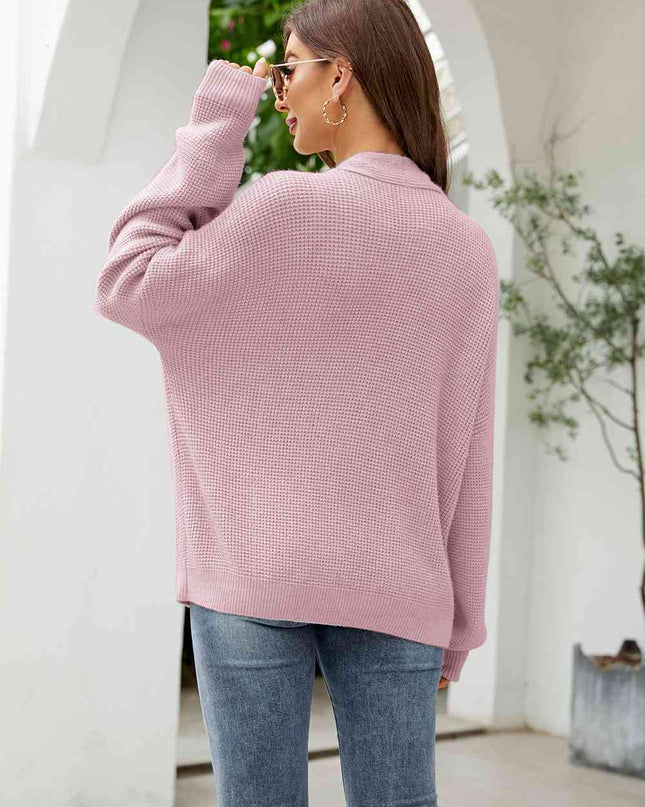 Button Up Drop Shoulder Long Sleeve Cardigan