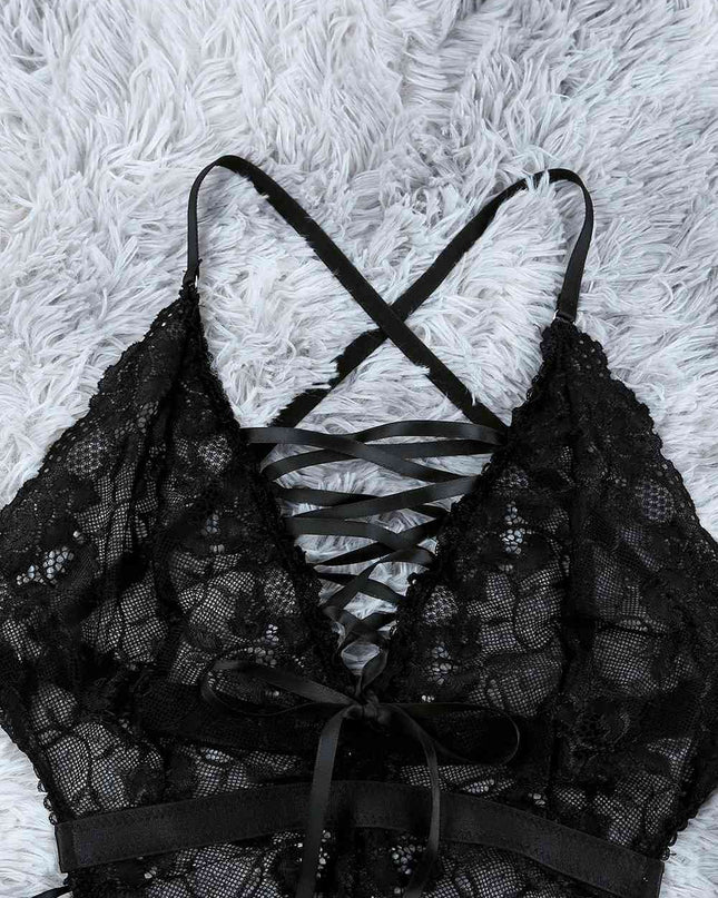 Crisscross Lace-Up Lace Teddy