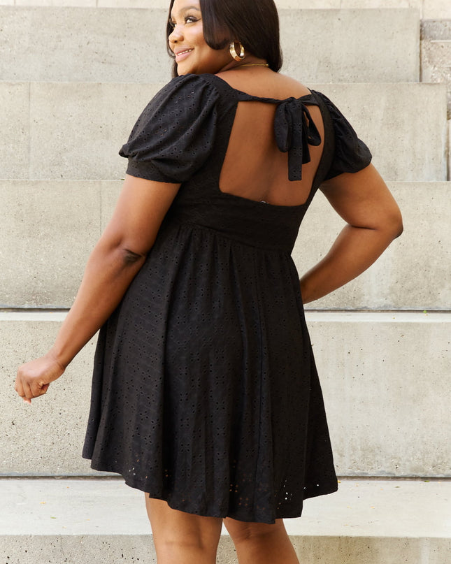 Davi & Dani Walk In The Park Full Size Square Neck Crochet Mini Dress