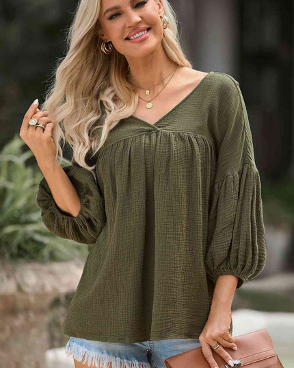 Dropped Shoulder V-Neck Blouse
