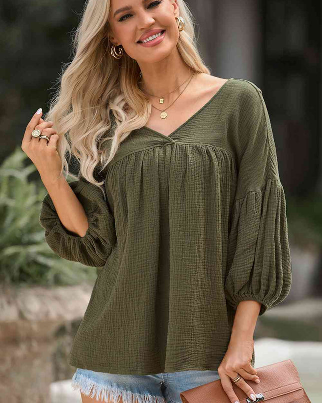 Dropped Shoulder V-Neck Blouse