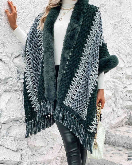 Striped Fringe Hem Poncho