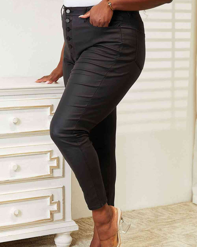 Kancan Full Size High Rise Black Coated Ankle Skinny Jeans