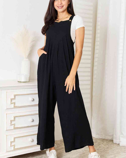 Double Take Full Size Wide Leg Overalls with Pockets