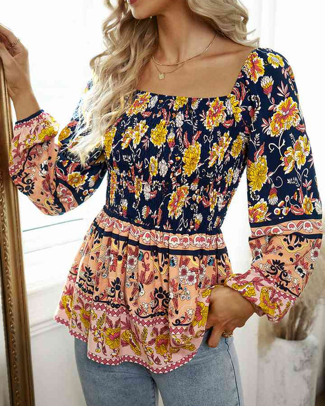 Square Neck Printed Blouse