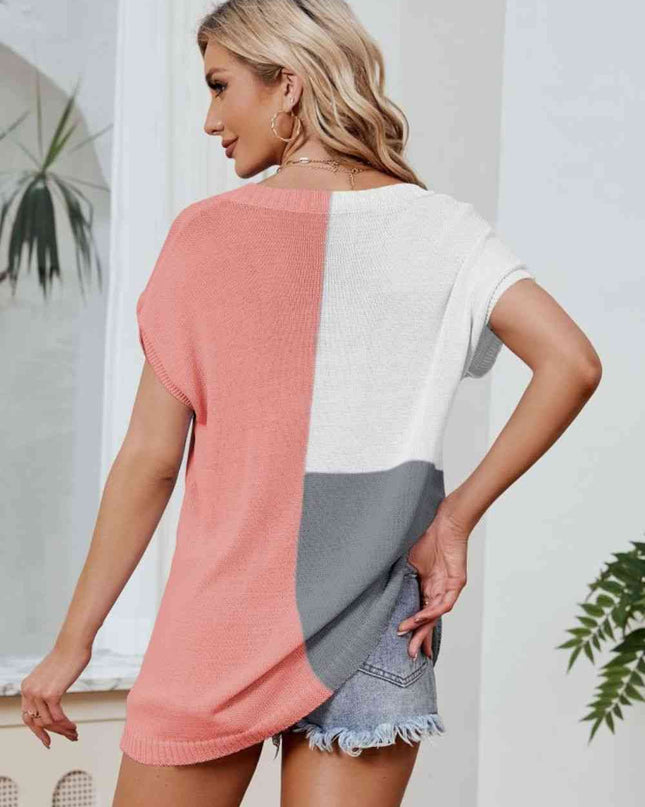 Color Block V-Neck Knit Top
