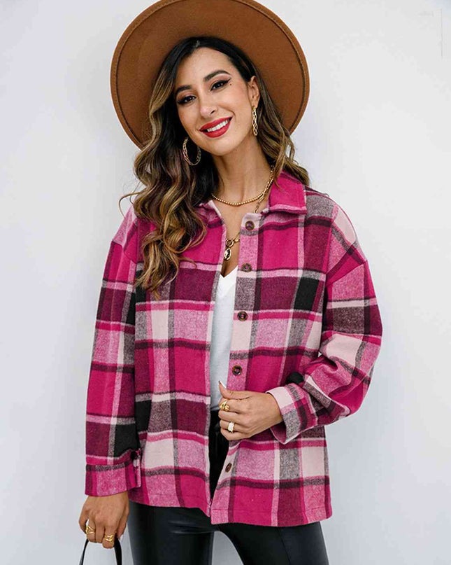 Plaid Button Up Collared Neck Jacket