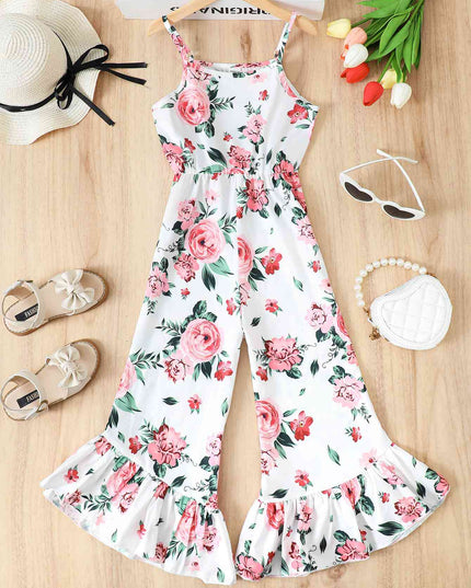 Floral Spaghetti Strap Flare Leg Jumpsuit