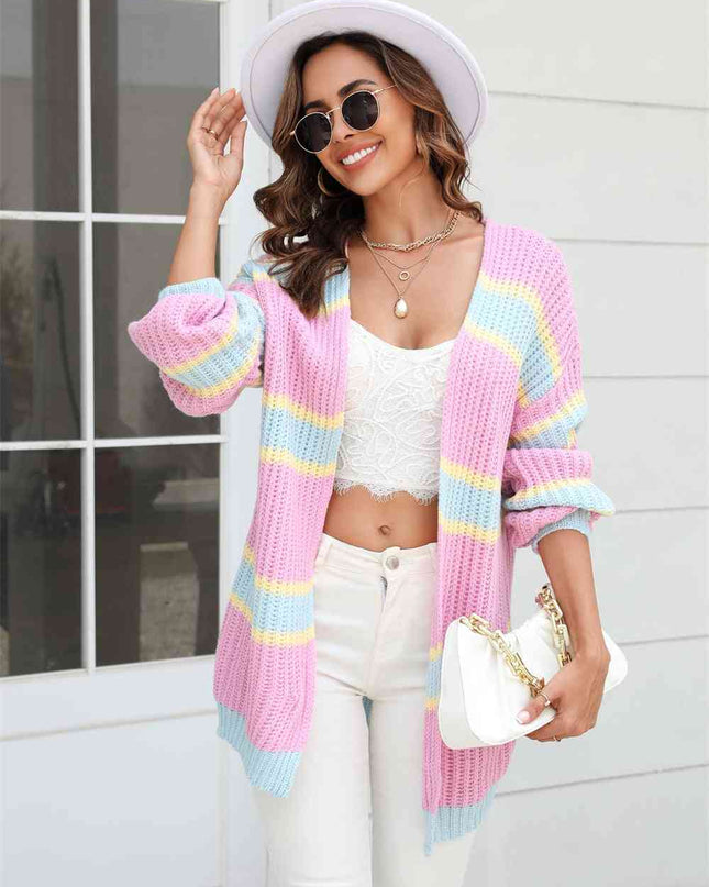 Color Block Ribbed Dropped Shoulder Open Front Cardigan