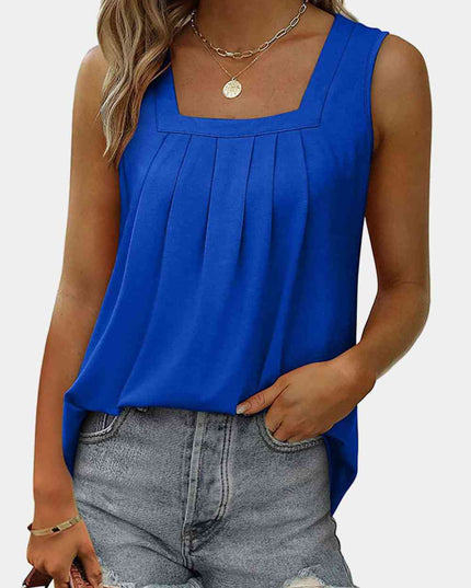 Square Neck Pleated Detail Tank