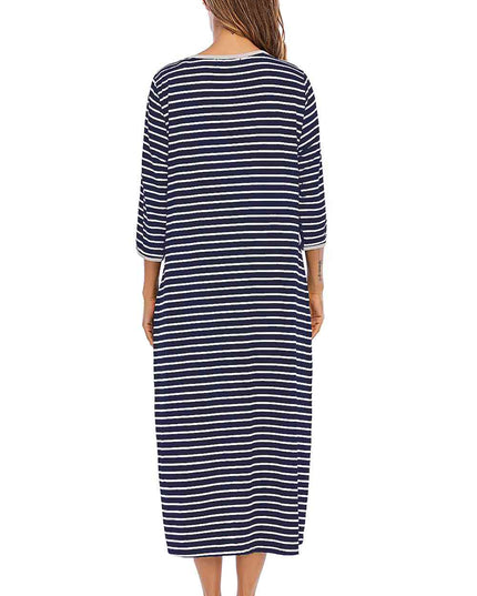 Round Neck Three-Quarter Sleeve Midi Night Dress