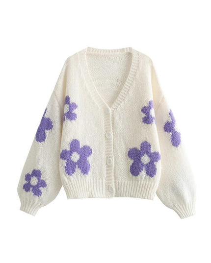 Floral Button Up V-Neck Cardigan