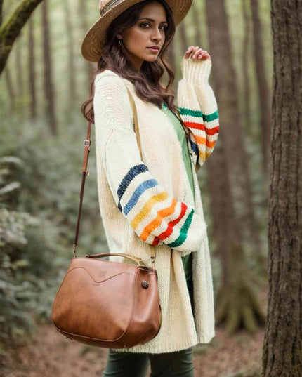 Striped Open Front Long Sleeve Cardigan