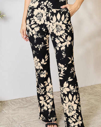 Heimish Full Size High Waist Floral Flare Pants