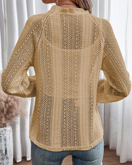 Openwork Button Up Long Sleeve Shirt
