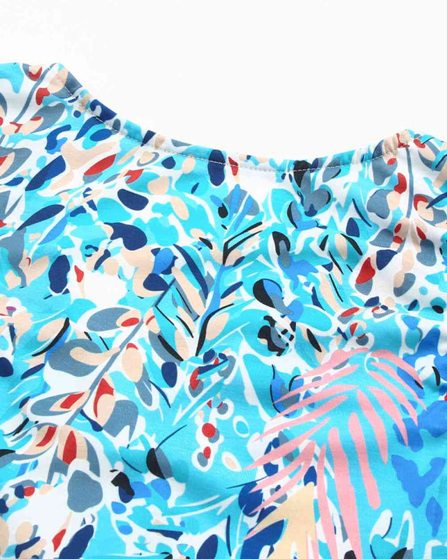 Printed Flutter Sleeve V-Neck Top cf