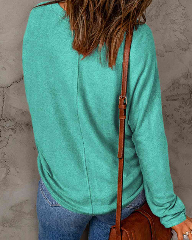 Seam Detail Round Neck Long Sleeve Top