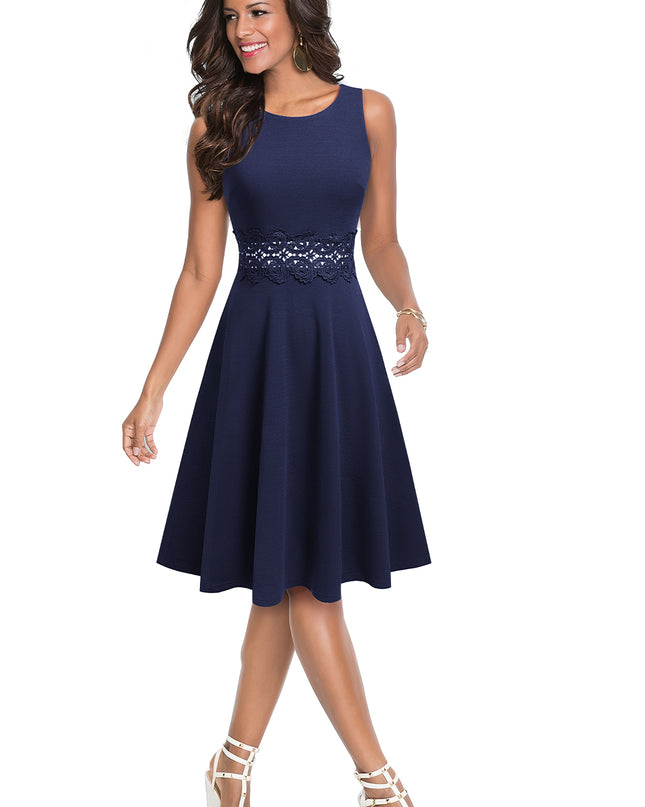 Round Neck Sleeveless Lace Trim Dress